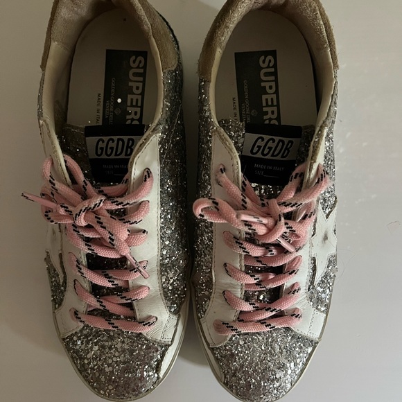 Silver Glitter Golden Goose Superstar Sneakers Size 38 - Picture 5 of 6